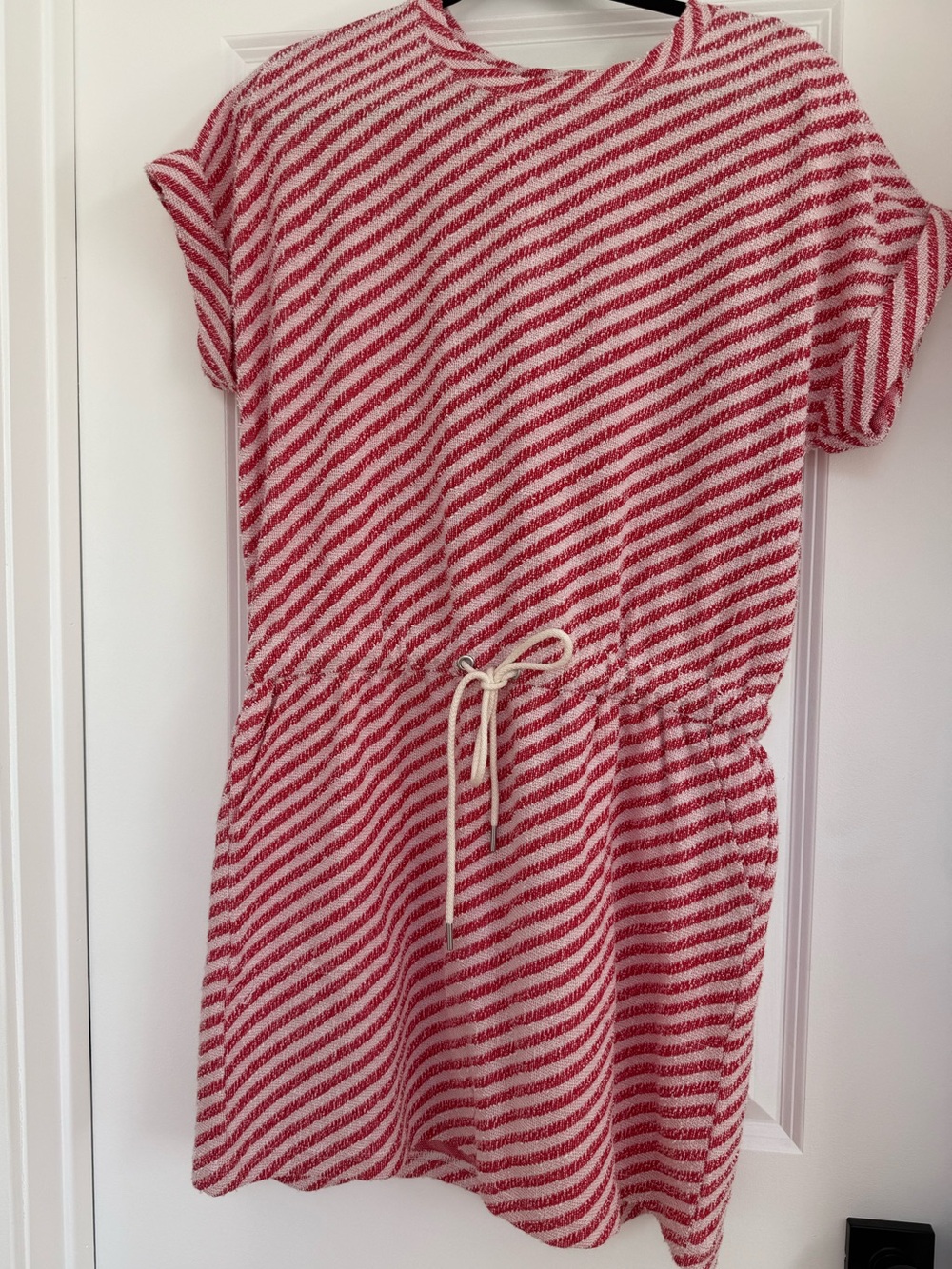 Lou & Grey Red and White Diagonal Stripe Drawstring Dress